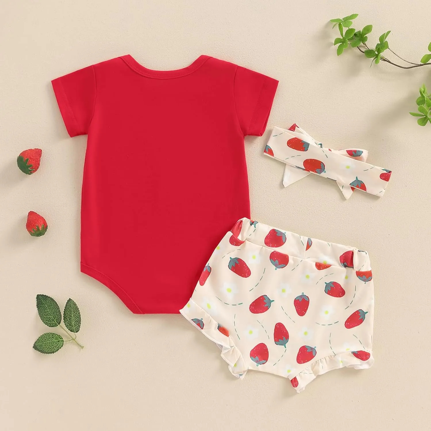 Newborn Baby Girl Summer Shorts Set Little Cutie/Berry Sweet Short Sleeve Romper Orange/Strawberry Shorts Outfit