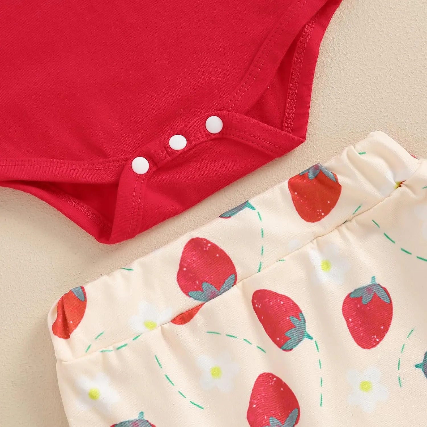 Newborn Baby Girl Summer Shorts Set Little Cutie/Berry Sweet Short Sleeve Romper Orange/Strawberry Shorts Outfit