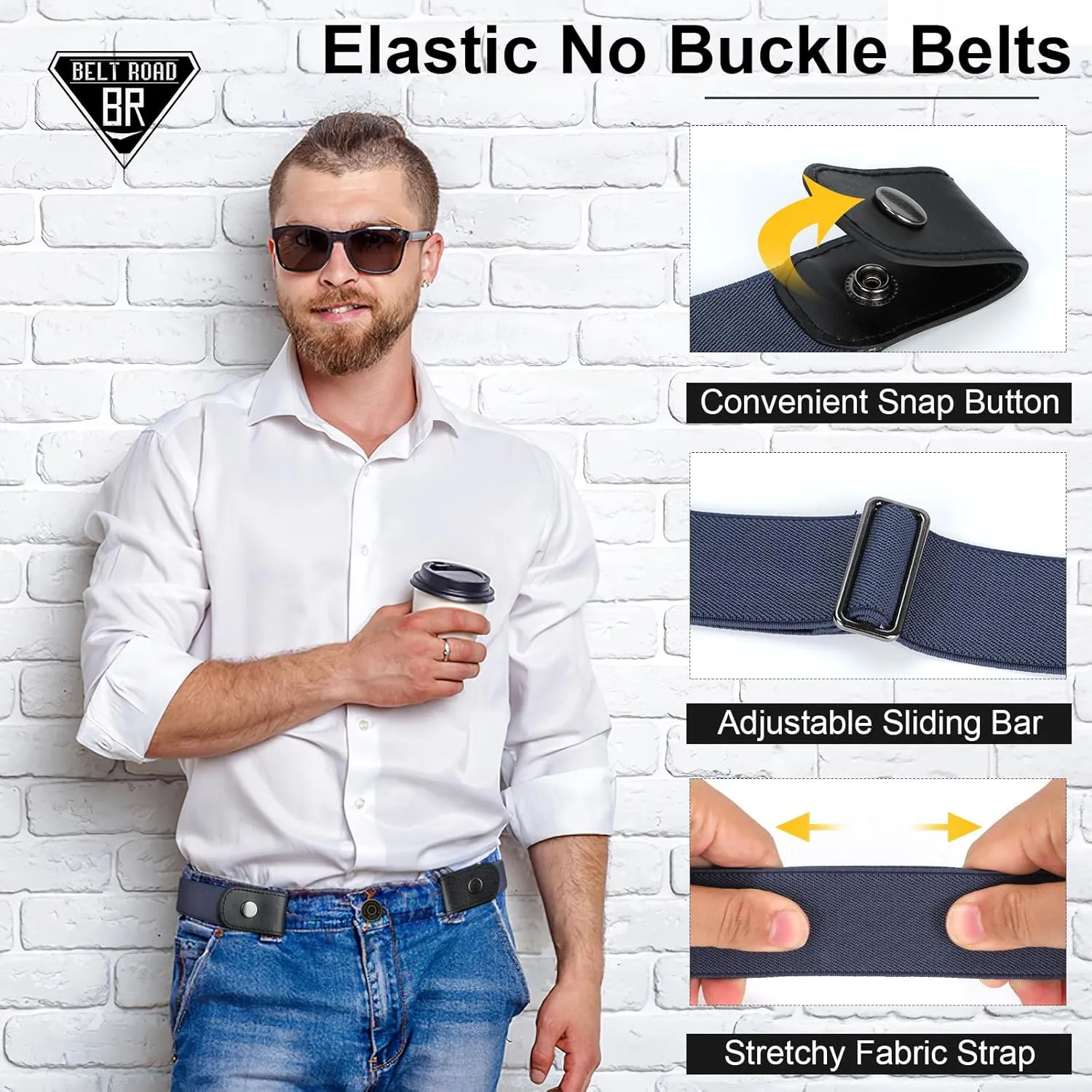 No Buckle Elastic Belt for Men, Invisible Buckleless Stretch Belt for Men Women