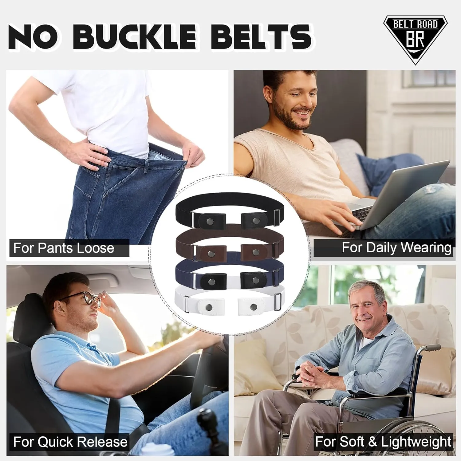 No Buckle Elastic Belt for Men, Invisible Buckleless Stretch Belt for Men Women