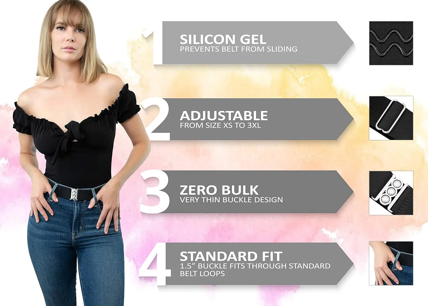 No Show Invisible Elastic Belts for Women | Non Slip | Fits waist upto 50 Inch