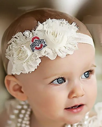Ohio State Buckeyes Baby/Toddler Shabby Flower Bow Headband (6 mo. - 12 mo./ 14")