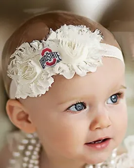 Ohio State Buckeyes Baby/Toddler Shabby Flower Bow Headband (6 mo. - 12 mo./ 14")