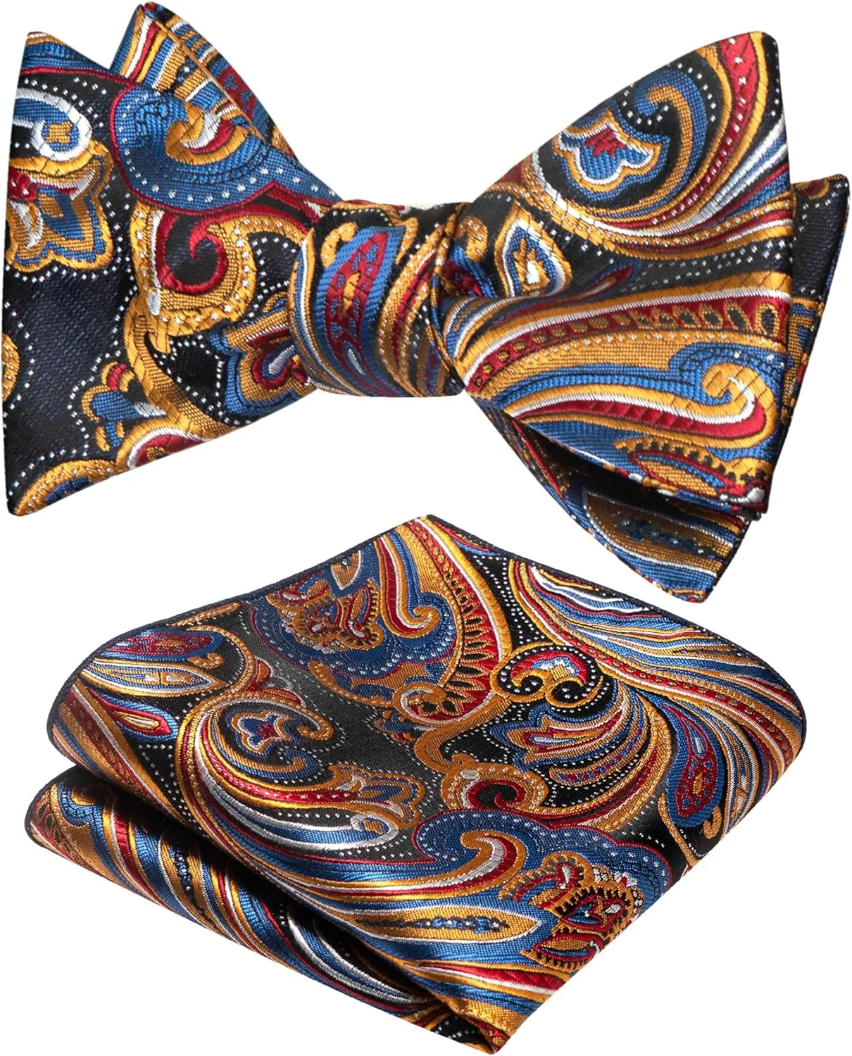 Original Mens Bowtie Self Bow Tie & Pocket Square Set