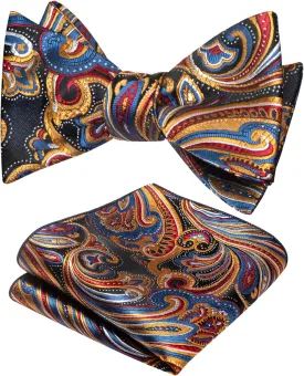 Original Mens Bowtie Self Bow Tie & Pocket Square Set