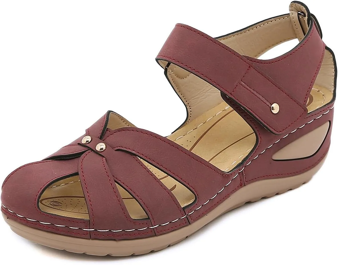 Orthopedic Sandals for Women Dressy Summer Ankle Strap Closed Toe Wedge Platform Sandals Comfortable Casual Hollow Out Shoes with Arch Support Lightweight Bohemia Outdoor Shoes