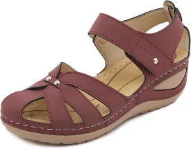 Orthopedic Sandals for Women Dressy Summer Ankle Strap Closed Toe Wedge Platform Sandals Comfortable Casual Hollow Out Shoes with Arch Support Lightweight Bohemia Outdoor Shoes