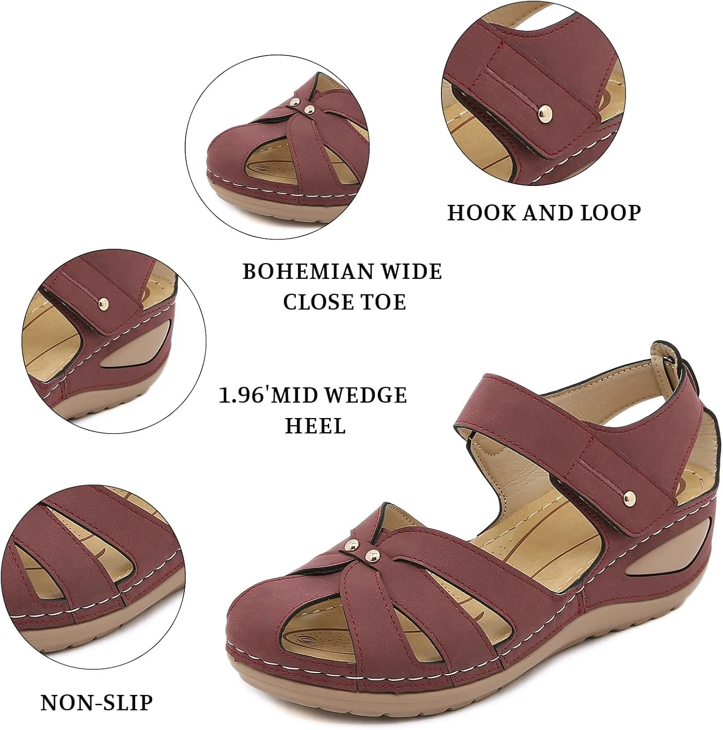 Orthopedic Sandals for Women Dressy Summer Ankle Strap Closed Toe Wedge Platform Sandals Comfortable Casual Hollow Out Shoes with Arch Support Lightweight Bohemia Outdoor Shoes