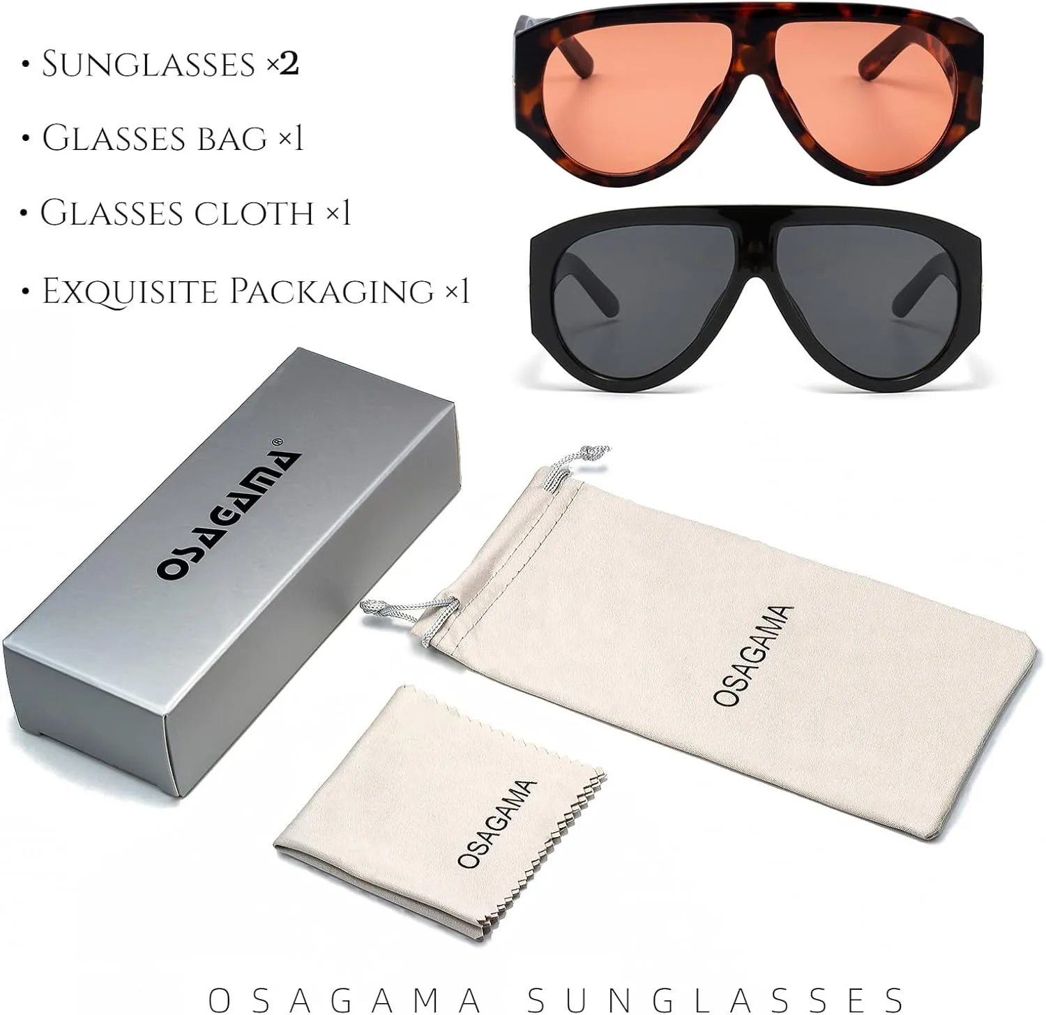 OSAGAMA Trendy Retro Oversized Aviator Sunglasses for Women Men 70s Luxury Designer Thick Classic Sun Glasses