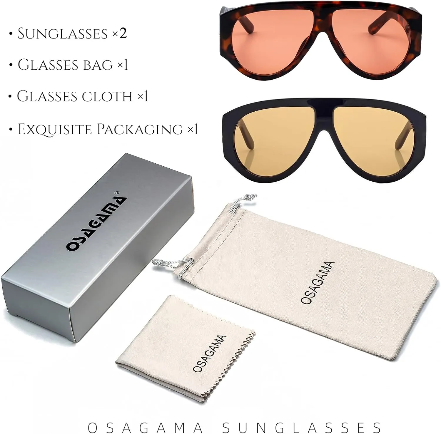 OSAGAMA Trendy Retro Oversized Aviator Sunglasses for Women Men 70s Luxury Designer Thick Classic Sun Glasses