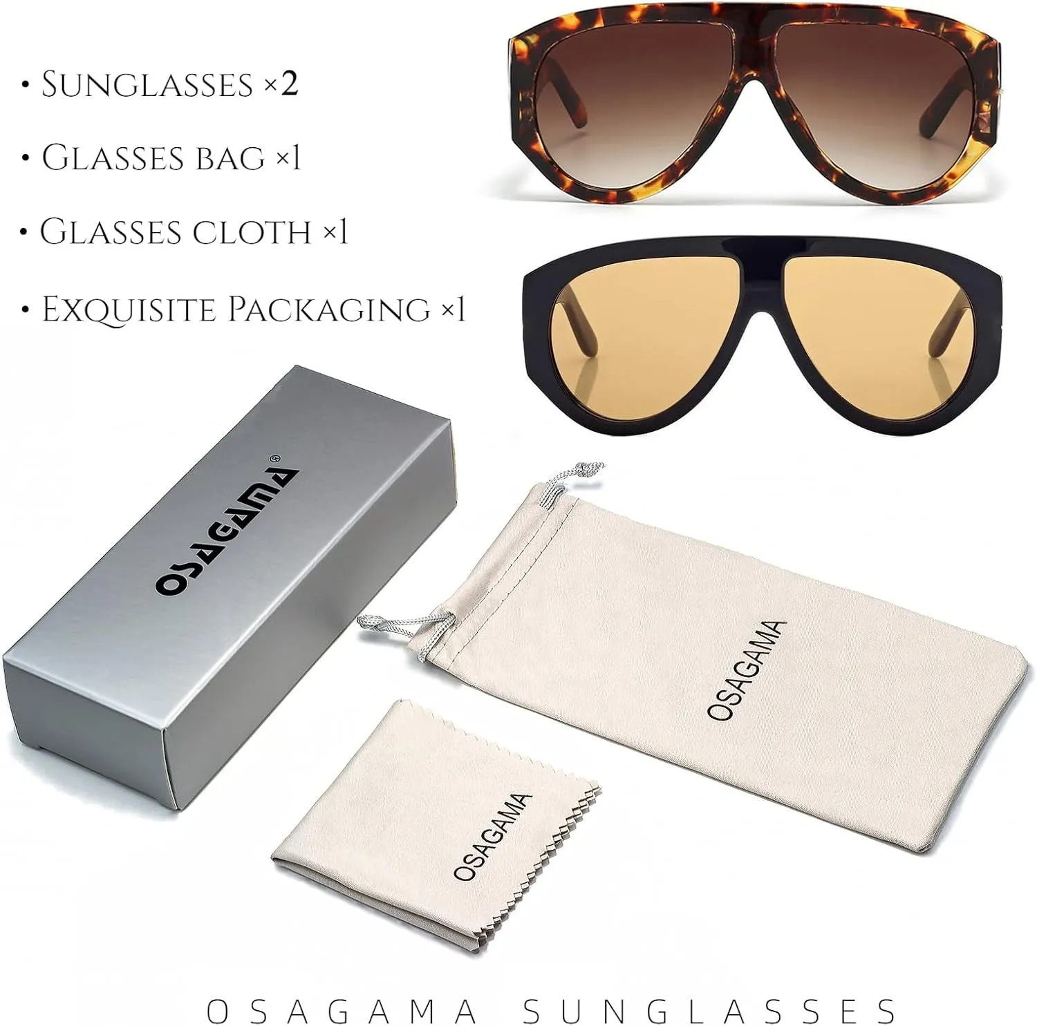 OSAGAMA Trendy Retro Oversized Aviator Sunglasses for Women Men 70s Luxury Designer Thick Classic Sun Glasses