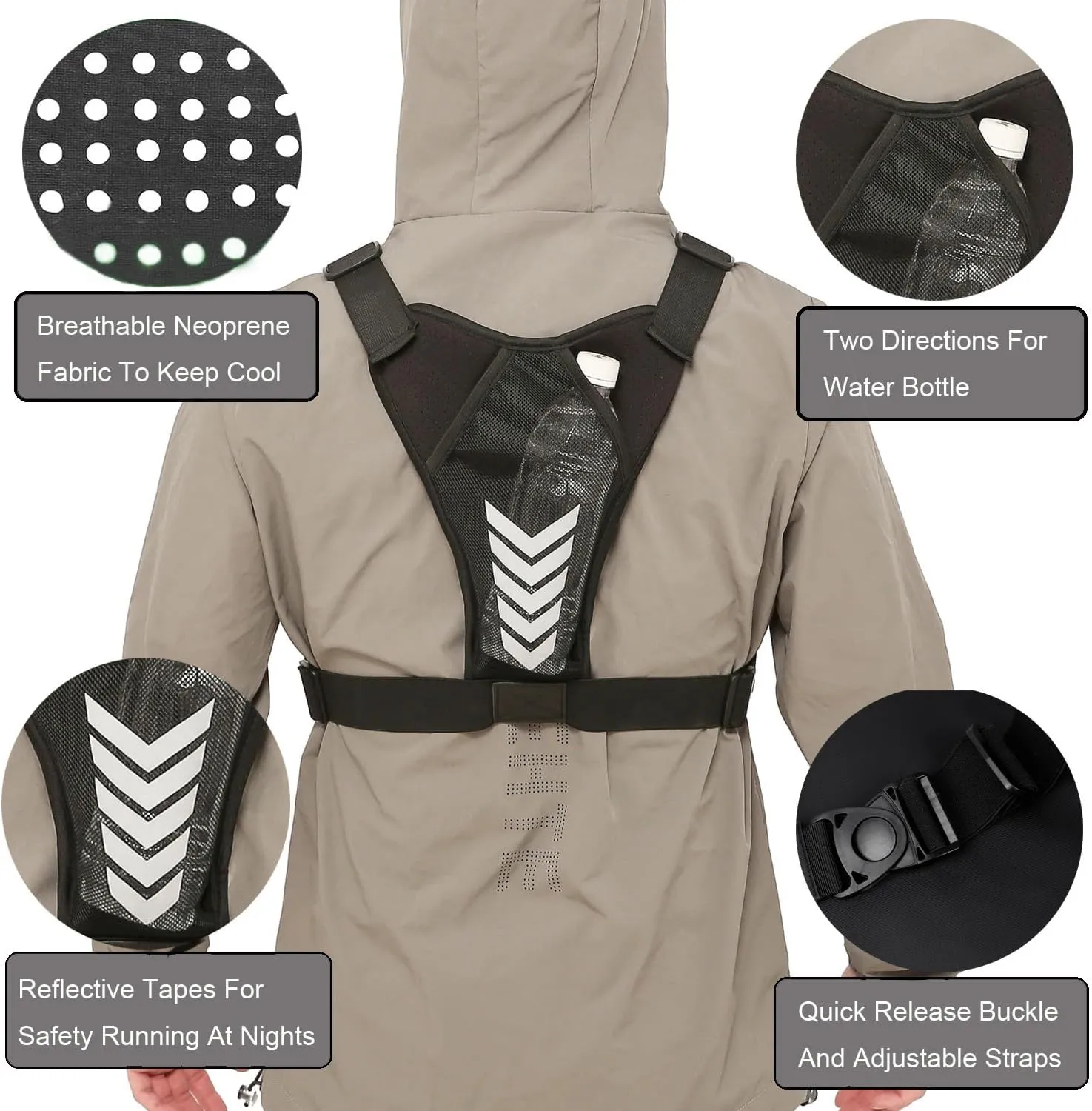 Outdoor Chest Bag for Men, Lightweight Running Vest with Water Bottle Pocket, EDC Chest Pack for Hiking, Cycling