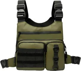 Outdoor Chest Bag for Men, Lightweight Running Vest with Water Bottle Pocket, EDC Chest Pack for Hiking, Cycling