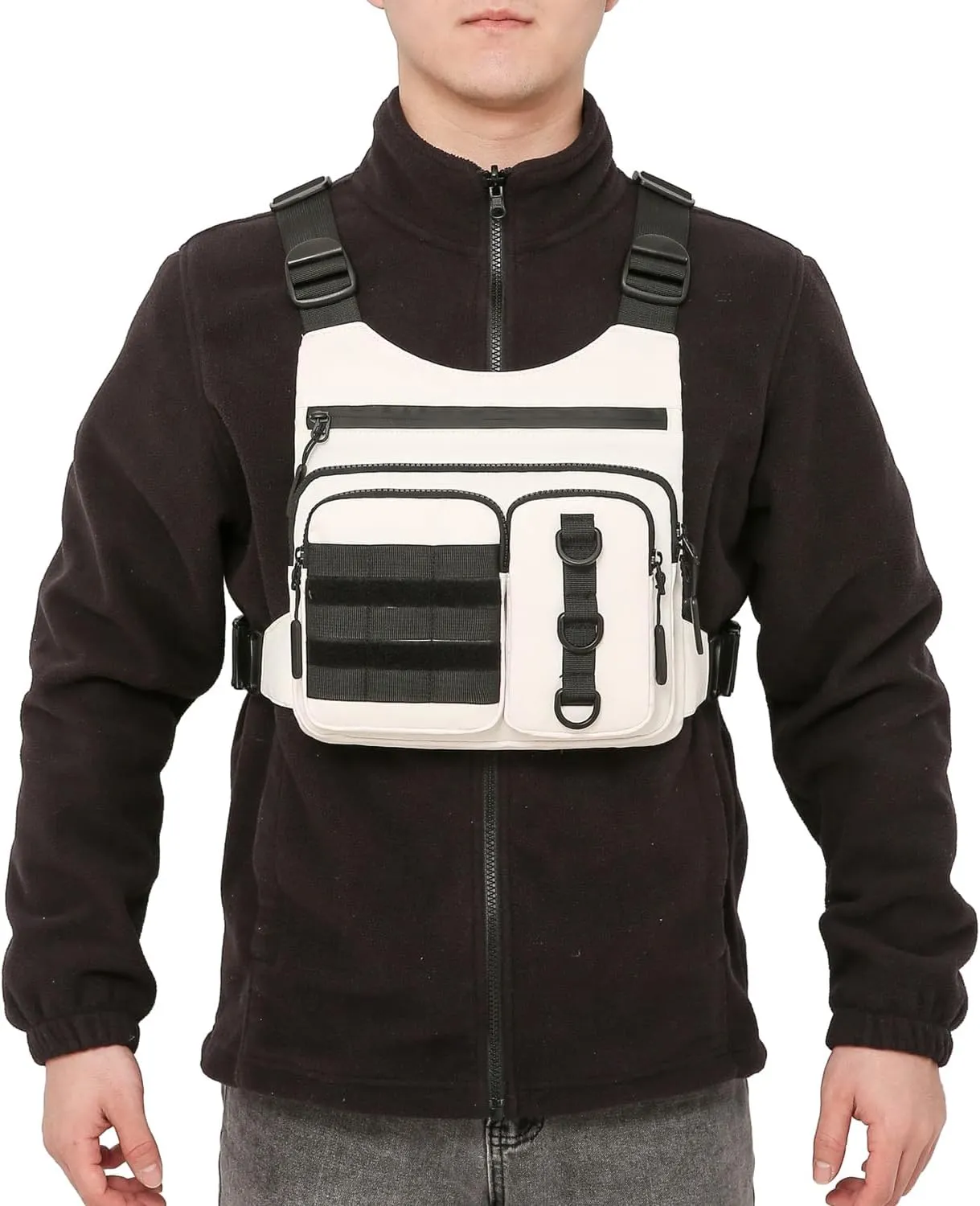 Outdoor Chest Bag for Men, Lightweight Running Vest with Water Bottle Pocket, EDC Chest Pack for Hiking, Cycling