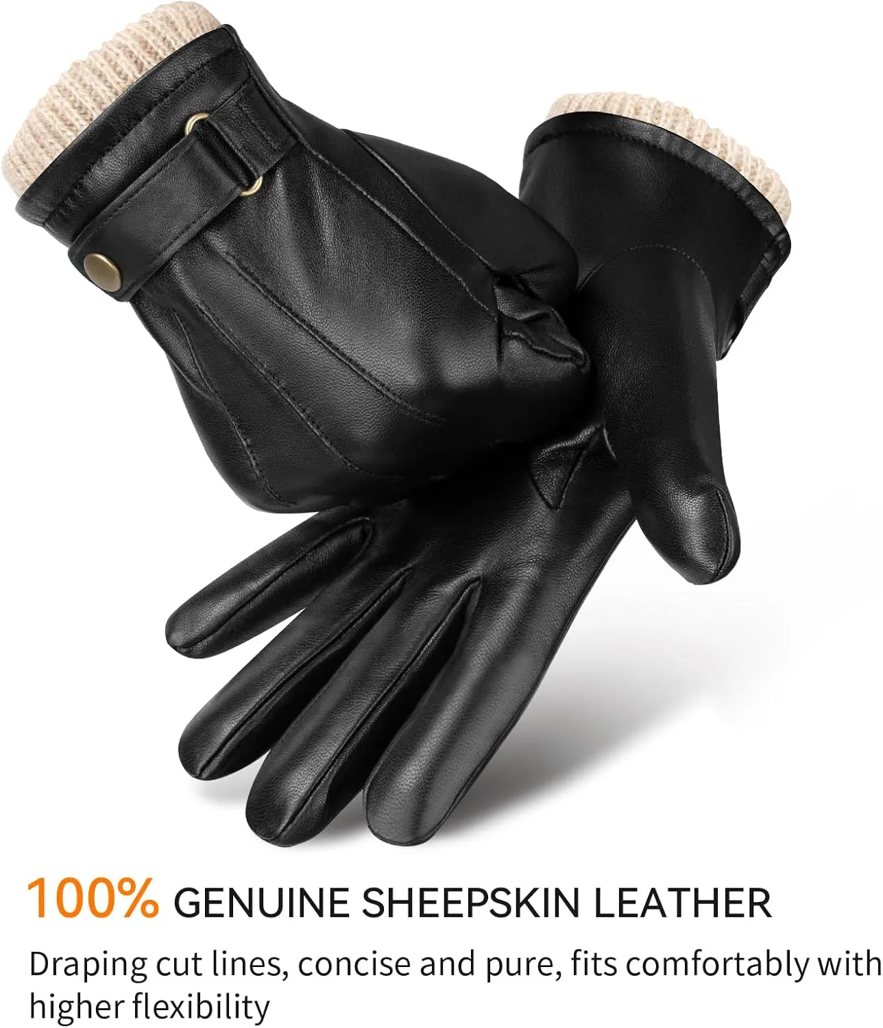 OZERO Mens Winter Gloves Nappa Leather Warm Wool Touchscreen Dress Glove - Thermal Gifts for Dad or Husband