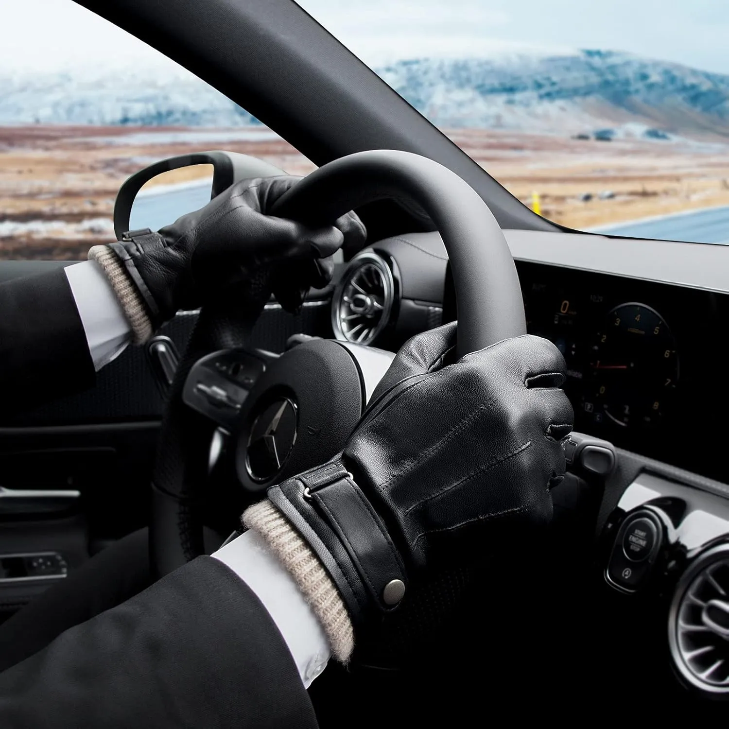OZERO Mens Winter Gloves Nappa Leather Warm Wool Touchscreen Dress Glove - Thermal Gifts for Dad or Husband