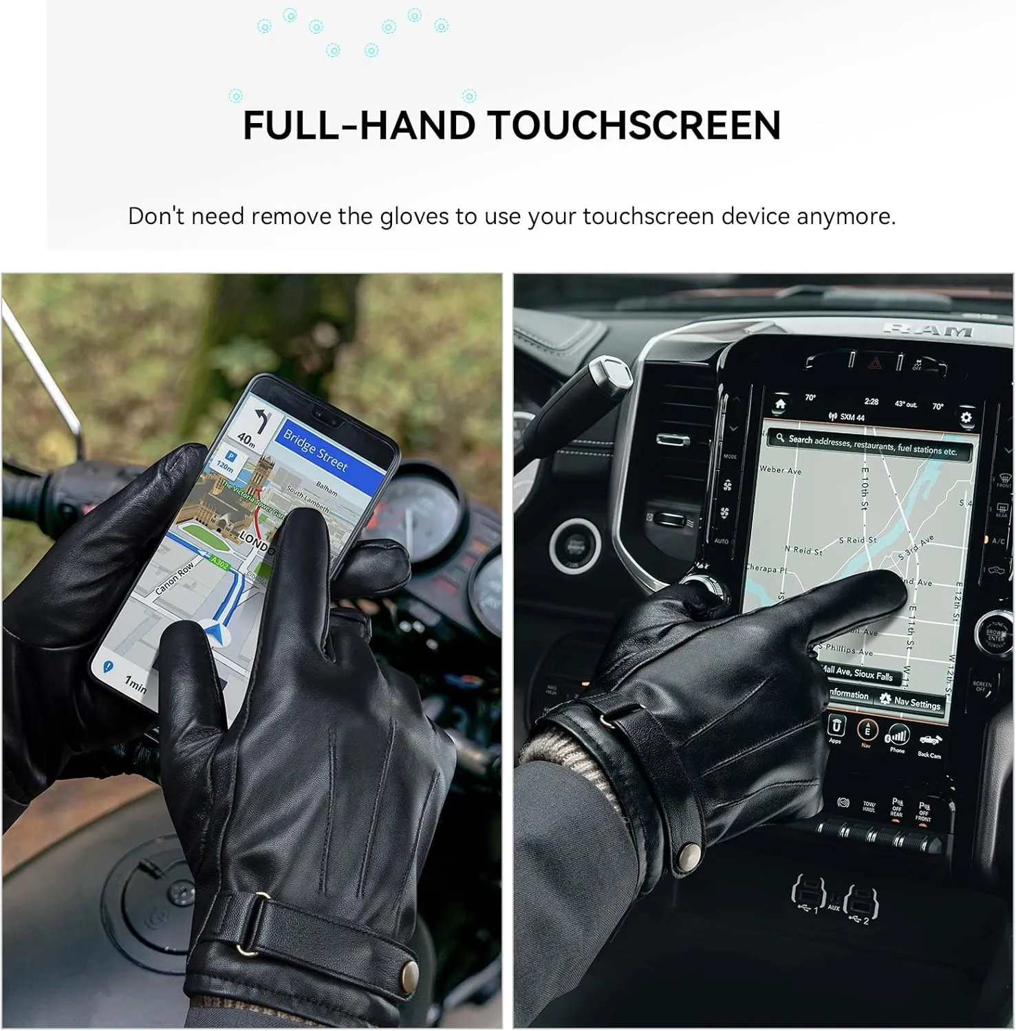 OZERO Mens Winter Gloves Nappa Leather Warm Wool Touchscreen Dress Glove - Thermal Gifts for Dad or Husband