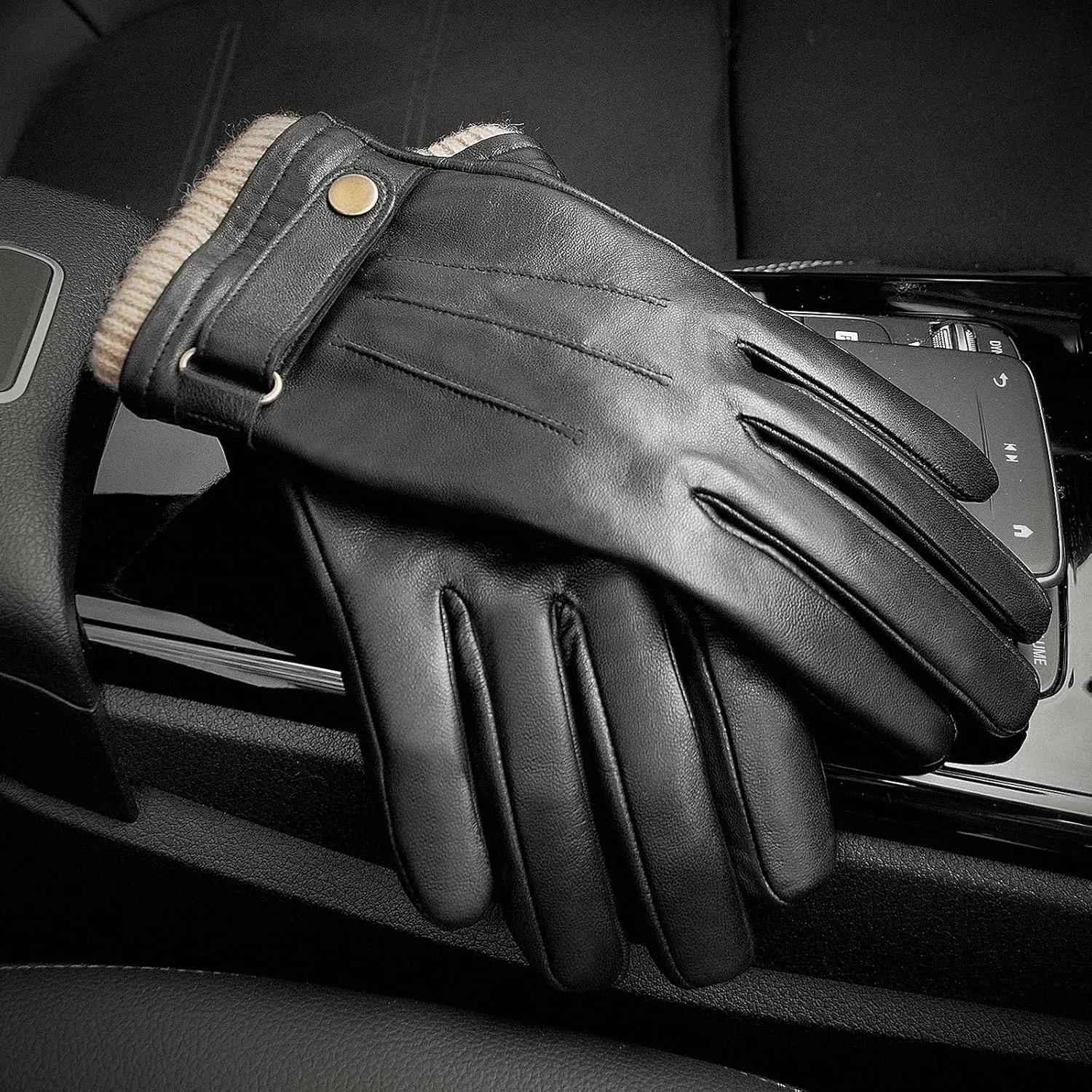 OZERO Mens Winter Gloves Nappa Leather Warm Wool Touchscreen Dress Glove - Thermal Gifts for Dad or Husband