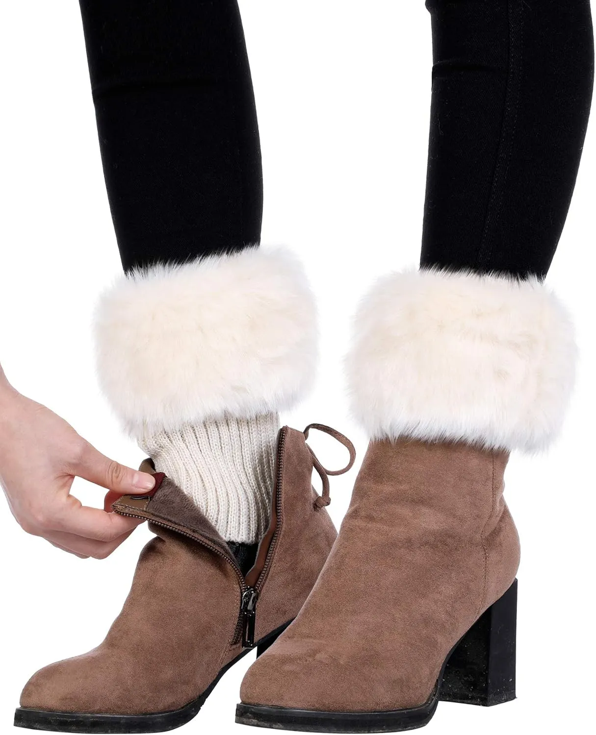 Pangda 4 Pairs Women Faux Fur Leg Warmers for Winter - Furry Fuzzy Knitted Boot Socks