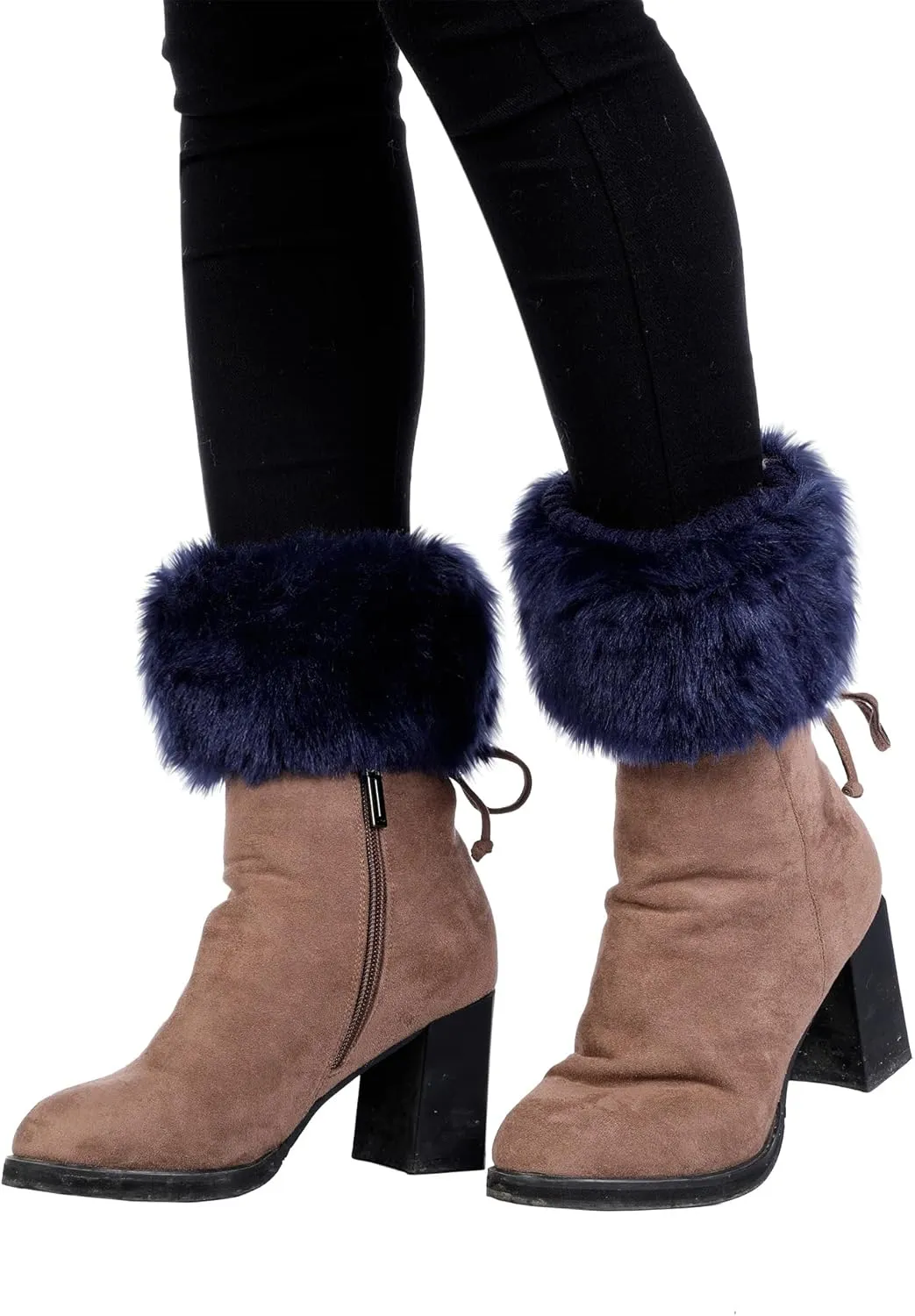 Pangda 4 Pairs Women Faux Fur Leg Warmers for Winter - Furry Fuzzy Knitted Boot Socks