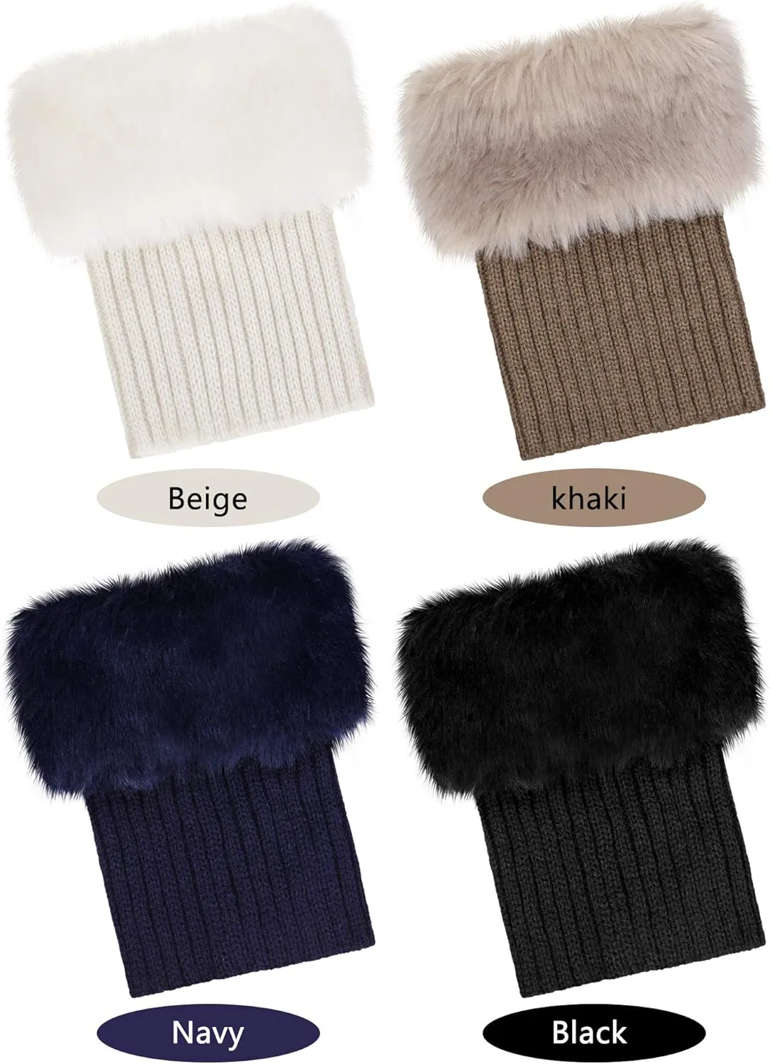 Pangda 4 Pairs Women Faux Fur Leg Warmers for Winter - Furry Fuzzy Knitted Boot Socks