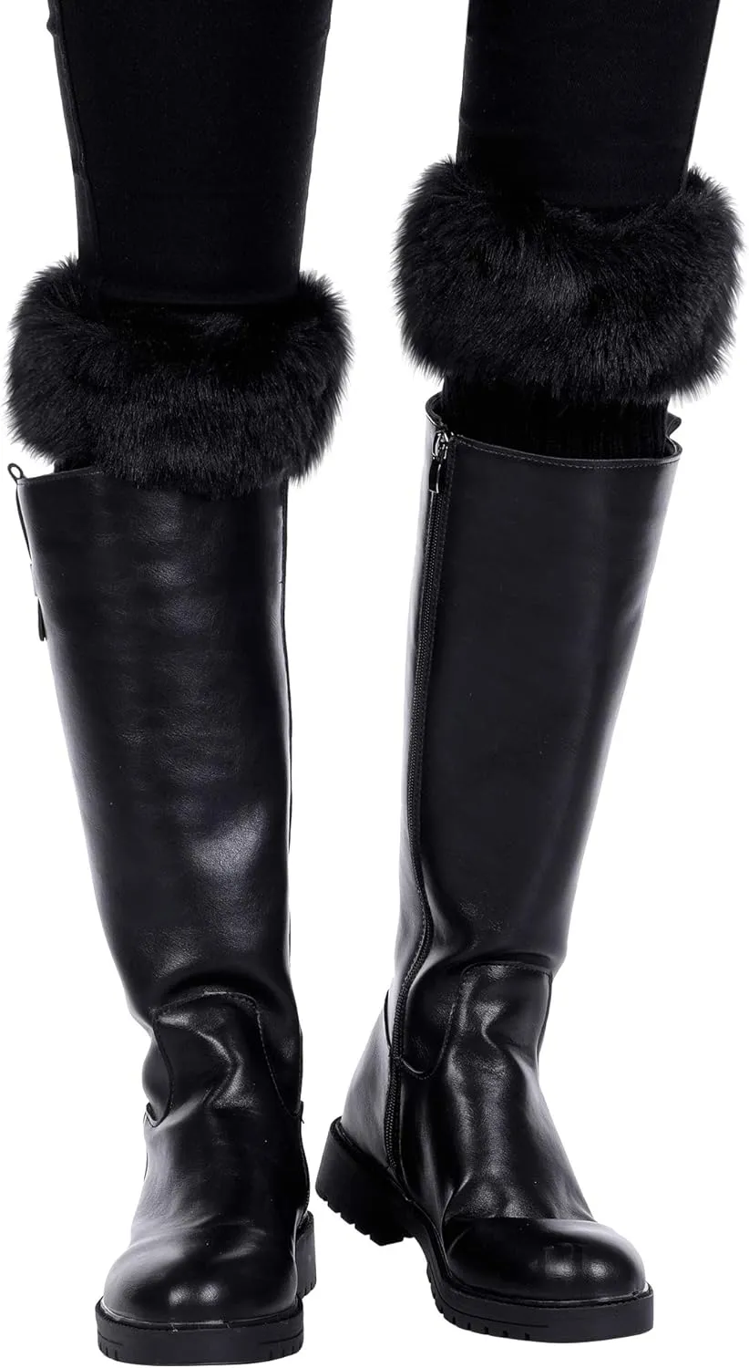 Pangda 4 Pairs Women Faux Fur Leg Warmers for Winter - Furry Fuzzy Knitted Boot Socks