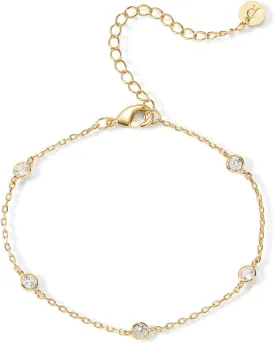 PAVOI 14K Gold Plated Beaded Cuban Cubic Zirconia Simulated Diamond Station Infinity Chain Bracelets for Women | Adjustable Chain Bracelet
