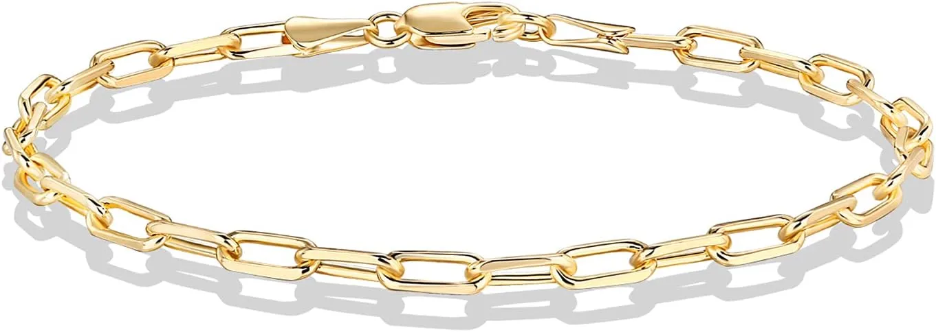 PAVOI 14K Gold Plated Paperclip/Curb/Figaro Chain Adjustable Bracelet for Women