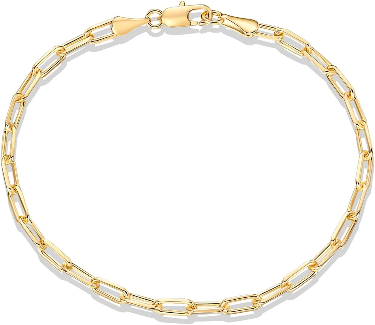 PAVOI 14K Gold Plated Paperclip/Curb/Figaro Chain Adjustable Bracelet for Women
