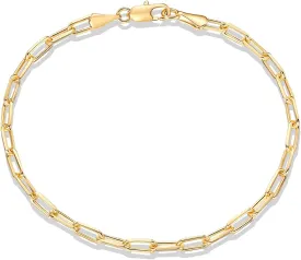 PAVOI 14K Gold Plated Paperclip/Curb/Figaro Chain Adjustable Bracelet for Women