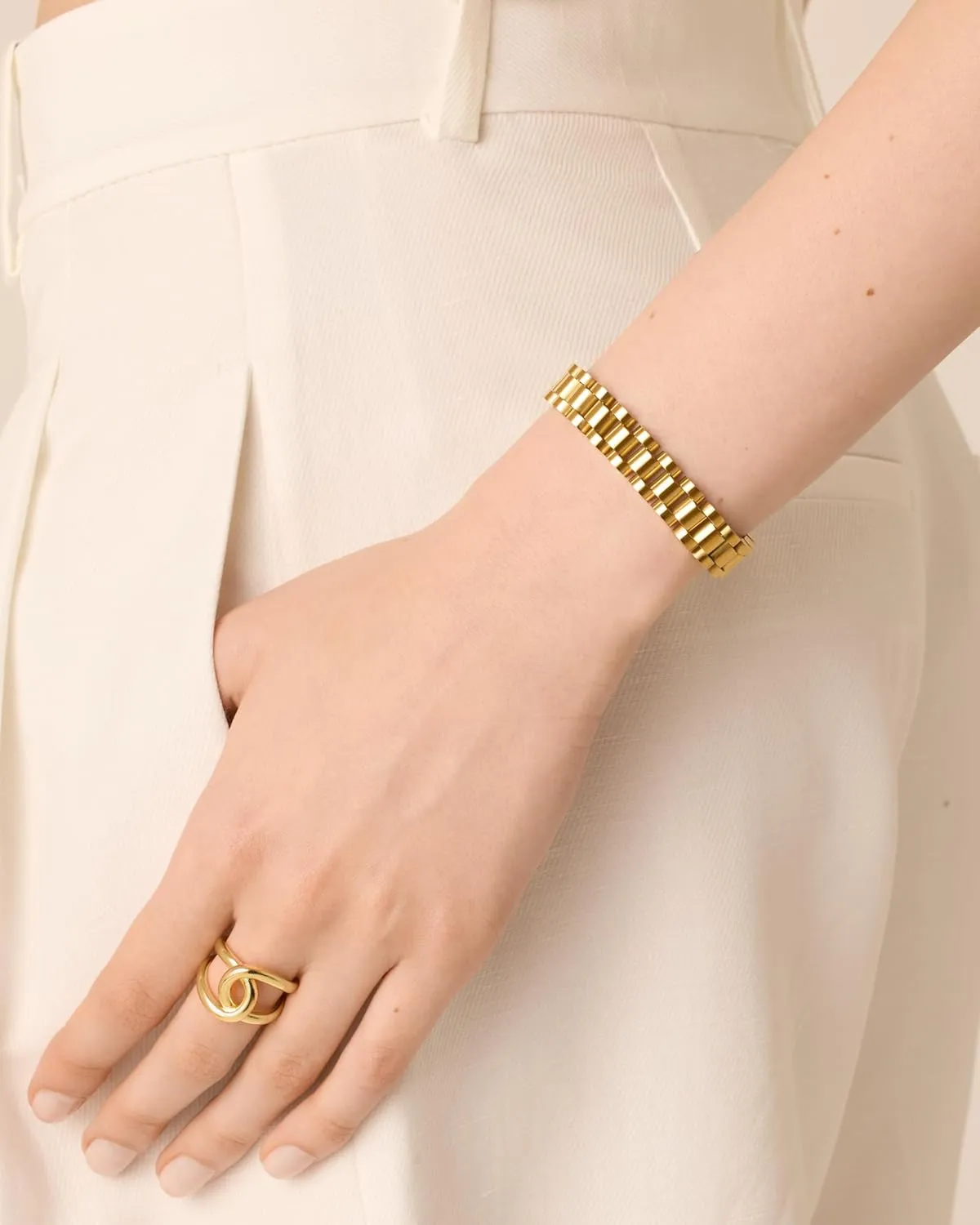 PAVOI 14K Gold Plated Waterproof Watch Strap Chain Bracelet for Women | Two Toned Mixed Metals Stainless Steel Chunky Link Bracelet