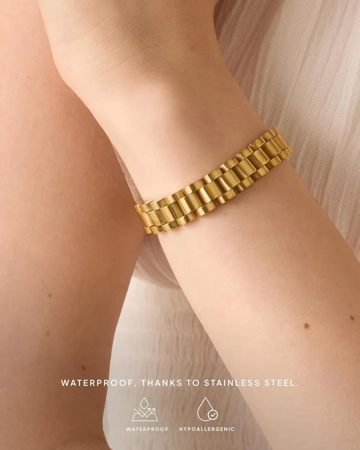 PAVOI 14K Gold Plated Waterproof Watch Strap Chain Bracelet for Women | Two Toned Mixed Metals Stainless Steel Chunky Link Bracelet