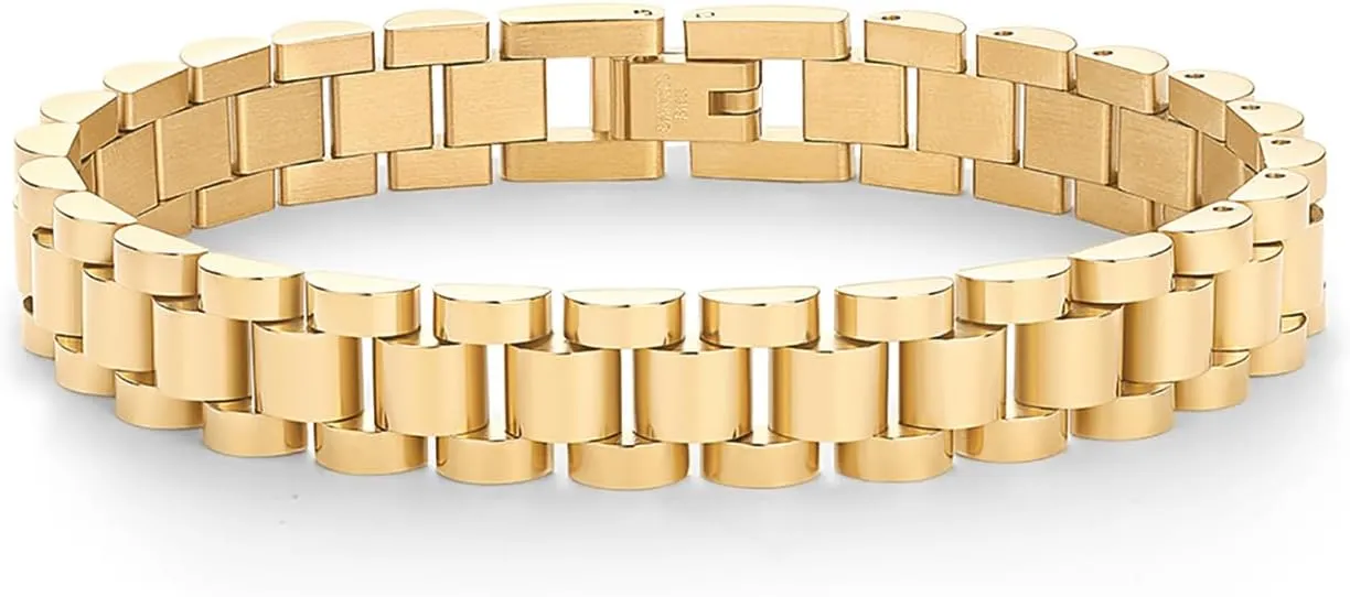 PAVOI 14K Gold Plated Waterproof Watch Strap Chain Bracelet for Women | Two Toned Mixed Metals Stainless Steel Chunky Link Bracelet