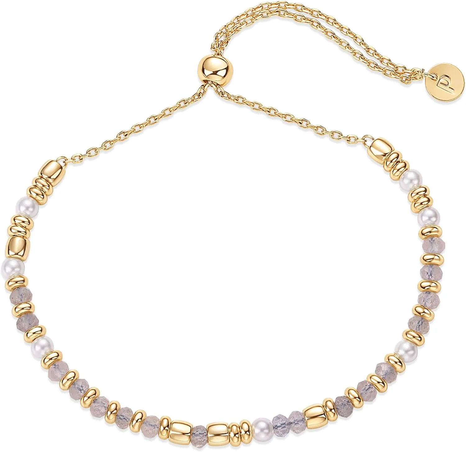 PAVOI 14K Yellow Gold Plated Beaded Enamel and Gemstones Bracelets for Women | Colored Boho Festival Adjustable Slider Bracelet | Freshwater Pearls Rose Jade Amazonite Sodalite Labradorite Beads