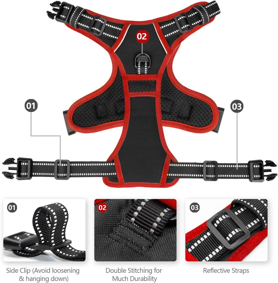 PHOEPET 2019 Upgraded No Pull Dog Harness, Reflective Adjustable Vest, with a Training Handle   2 Metal Leash Hooks  3 Snap Buckles  4 Slide Buckles(L, Black)