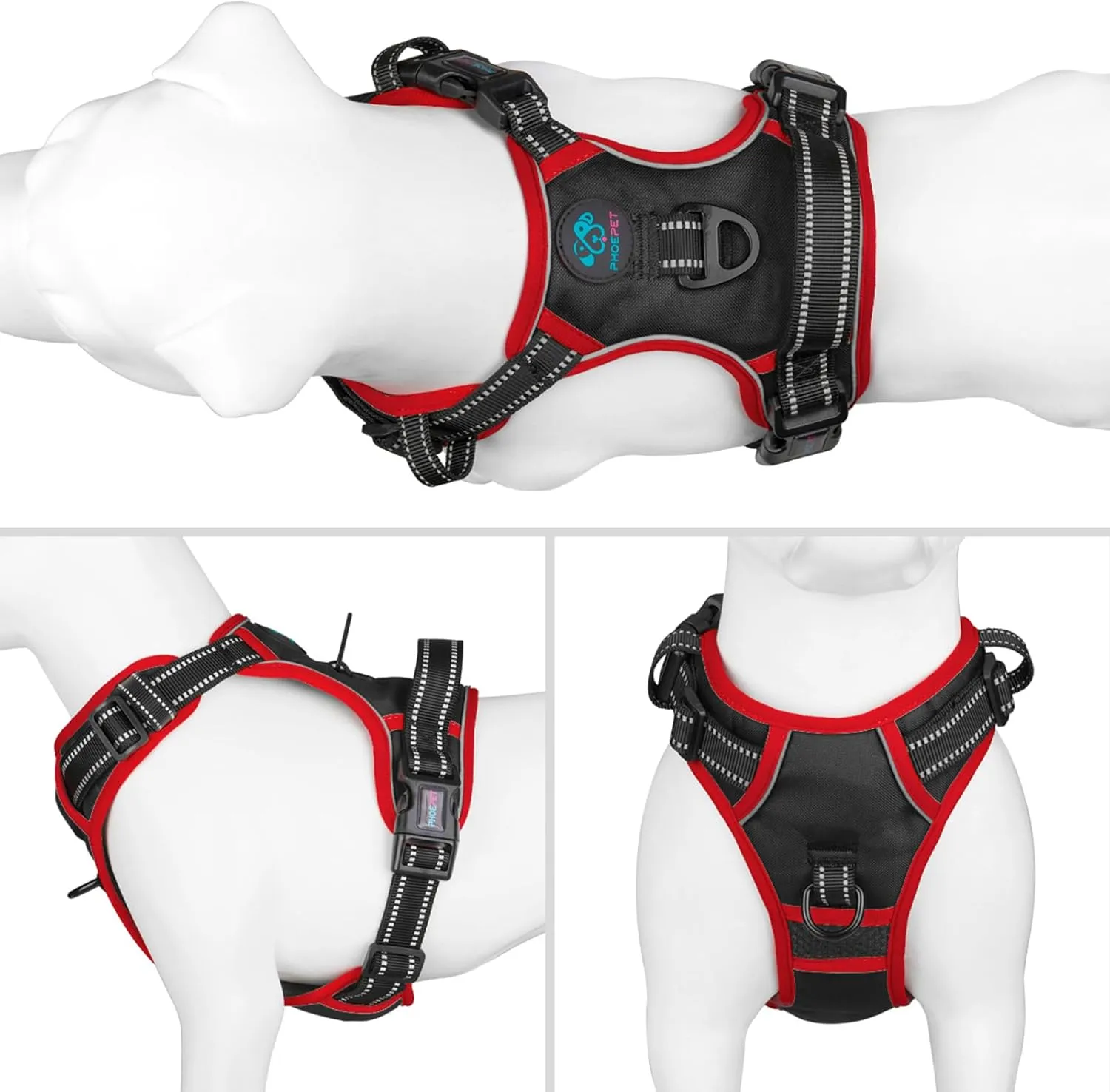 PHOEPET 2019 Upgraded No Pull Dog Harness, Reflective Adjustable Vest, with a Training Handle   2 Metal Leash Hooks  3 Snap Buckles  4 Slide Buckles(L, Black)