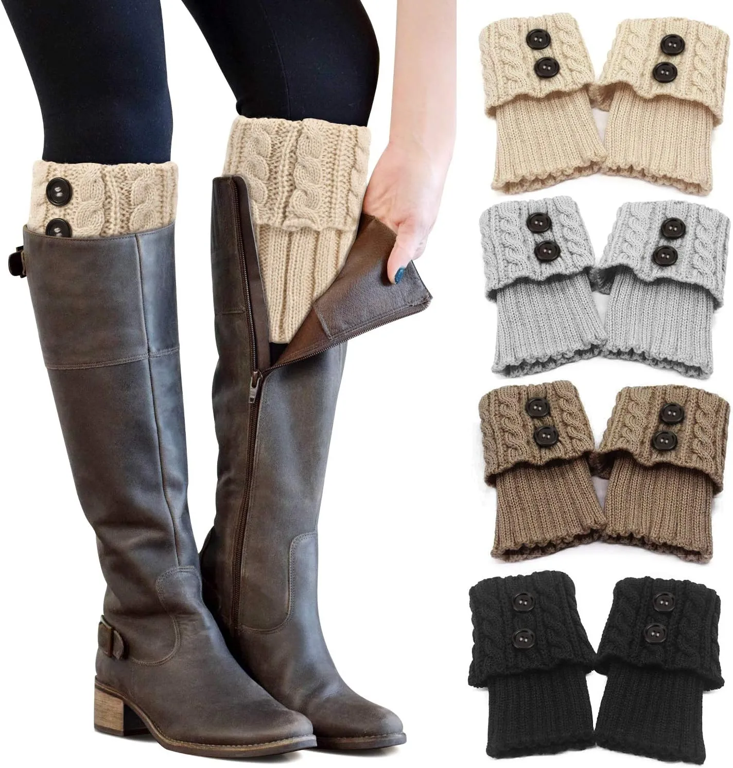 PHOGARY 4 Pairs Winter Warm Boot Cuffs for Women, Crochet Knitted Boot Socks for Gilrs Short Leg Warmers Boot Topper Socks Leg Cuffs Boot Warmers Gift