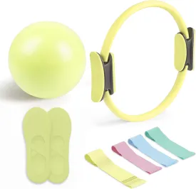 Pilates Essential Kit - Portable Fitness Equipment - with Toning Pilates Ring & Long Resistance Bands & Pilates Loop Bands & Soft Pilates Ball & Pilates Grip Socks