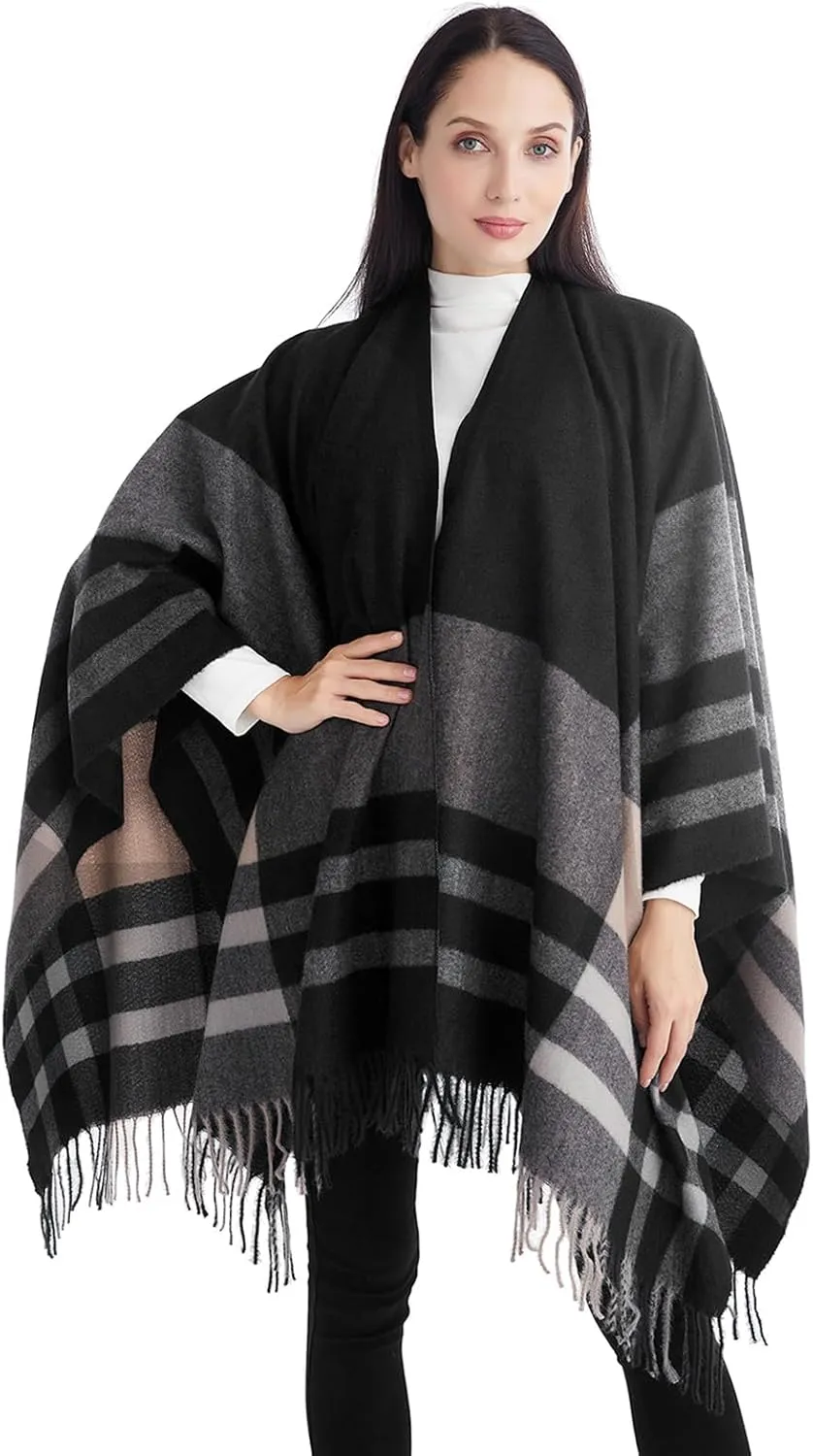 Poncho Shawl Wraps for Women, Women's Soft Warm Ponchos Sweaters Open Front Travel Poncho Cape for fall winter Spring