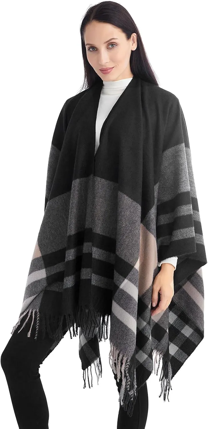Poncho Shawl Wraps for Women, Women's Soft Warm Ponchos Sweaters Open Front Travel Poncho Cape for fall winter Spring