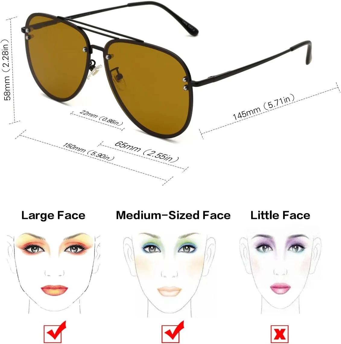 Premium Rimless Oversized Aviator Sunglasses for Women, Polarized PC Lens UV Protection Women’s Shade VF2203