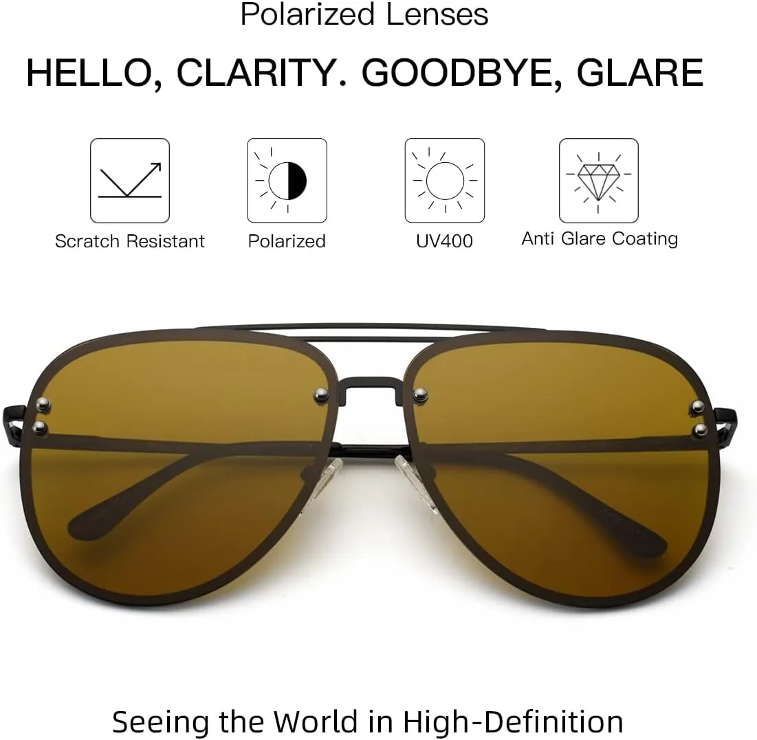 Premium Rimless Oversized Aviator Sunglasses for Women, Polarized PC Lens UV Protection Women’s Shade VF2203