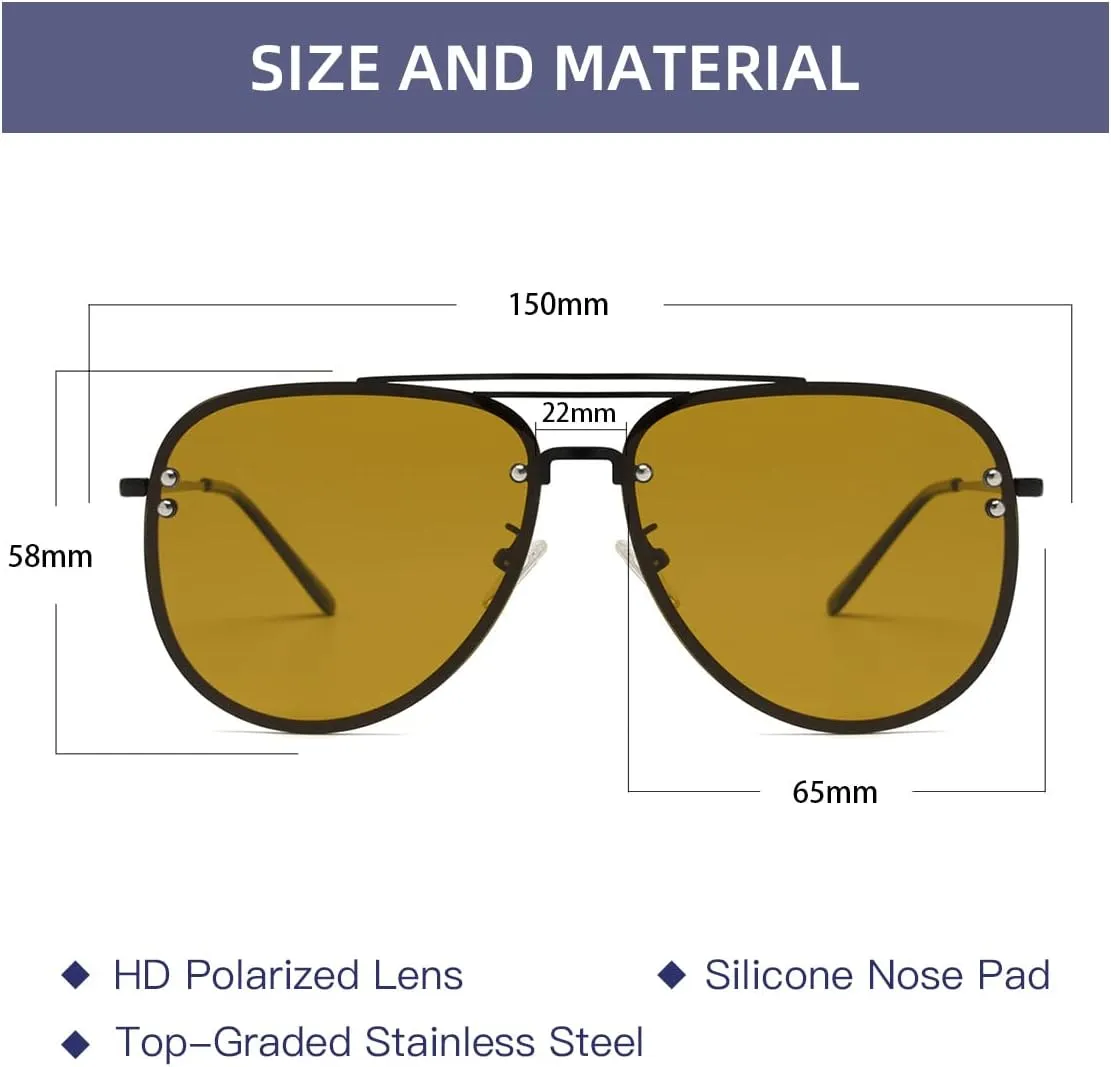 Premium Rimless Oversized Aviator Sunglasses for Women, Polarized PC Lens UV Protection Women’s Shade VF2203