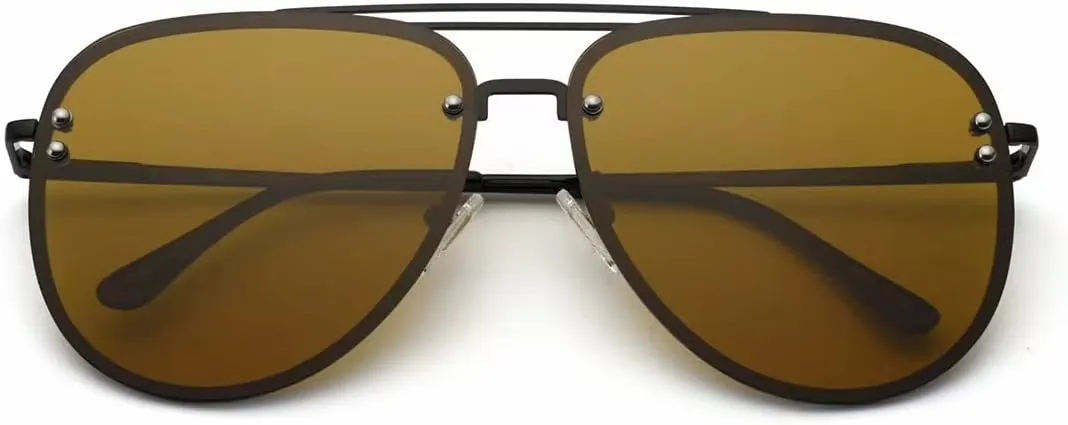 Premium Rimless Oversized Aviator Sunglasses for Women, Polarized PC Lens UV Protection Women’s Shade VF2203
