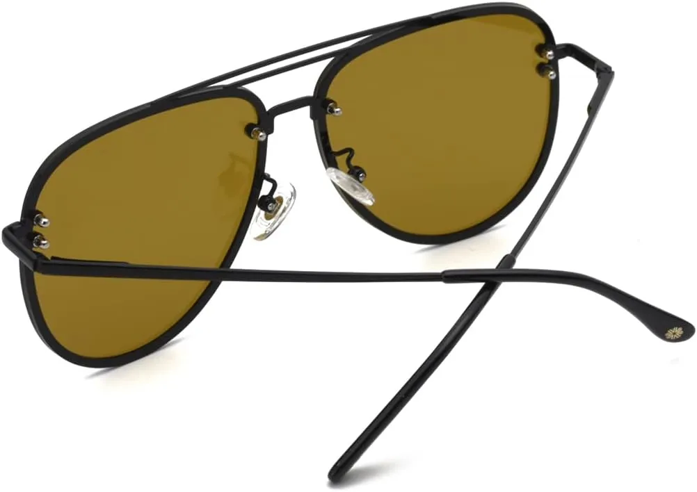 Premium Rimless Oversized Aviator Sunglasses for Women, Polarized PC Lens UV Protection Women’s Shade VF2203