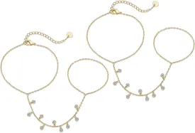Qiansail 2Pcs Gold Plated Hand Chains Bracelet Adjustable Ring Hand Chain Minimalist Jewelry for Women (Gold)
