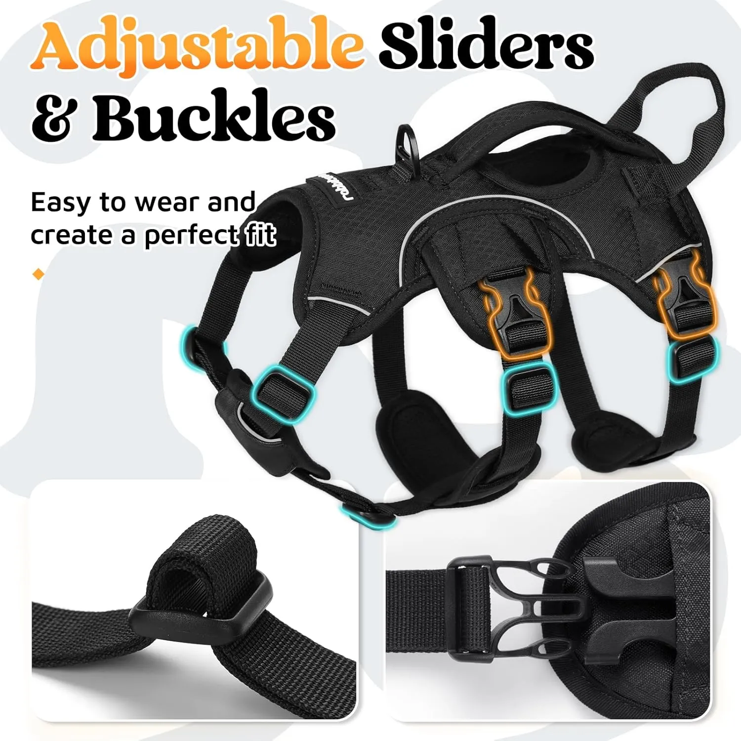 rabbitgoo Escape Proof Dog Harness, Soft Padded Full Body Pet Harness, Reflective Adjustable No Pull Vest with Lift Handle and Leash Clip for Large Dogs Walking Hiking Training, S, Black