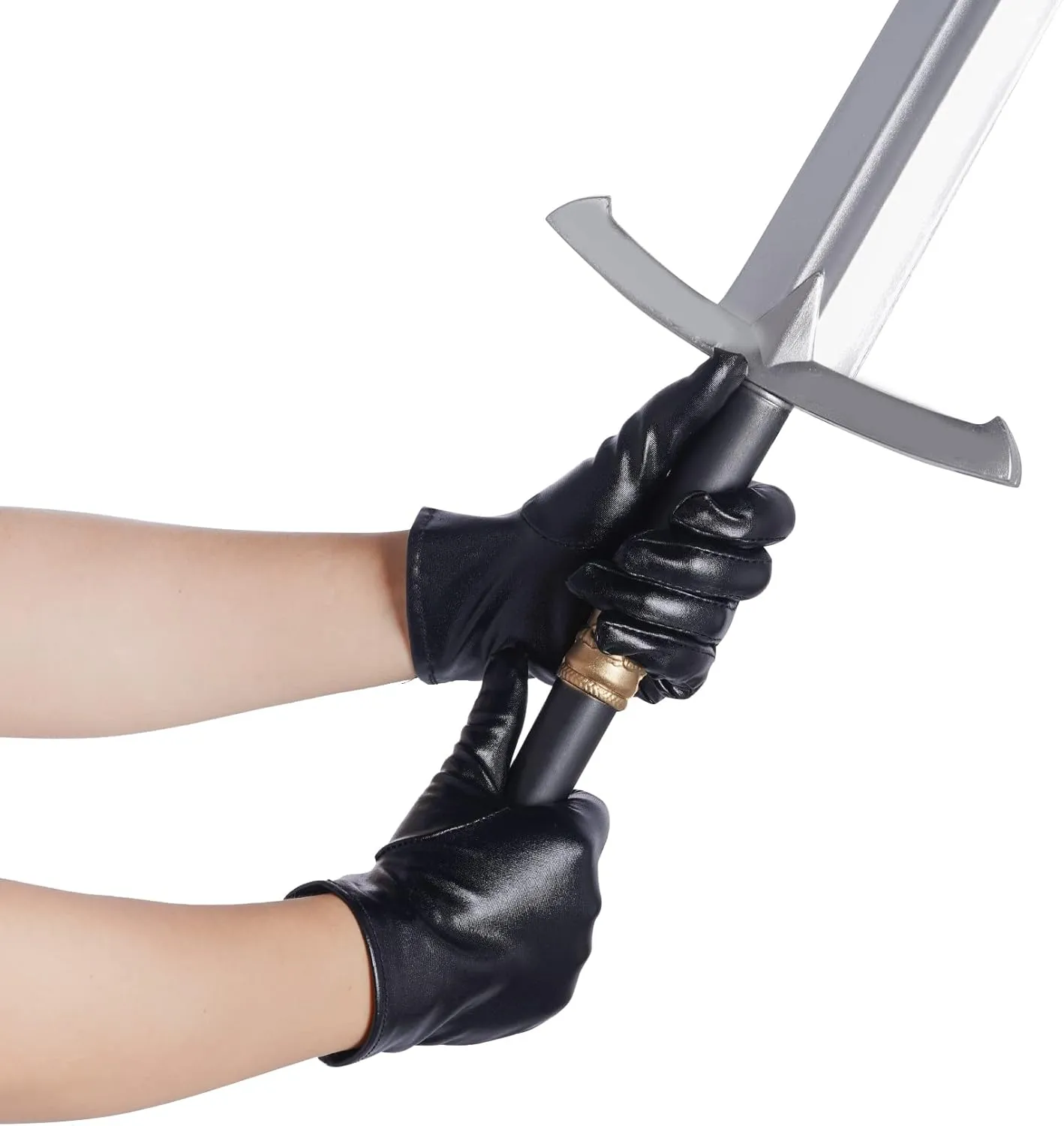 Rbenxia 1 Pair of Shiny Metallic Spandex Gloves Faux Leather Cropped Gloves for Halloween Cosplay Costume Party Favors