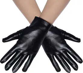 Rbenxia 1 Pair of Shiny Metallic Spandex Gloves Faux Leather Cropped Gloves for Halloween Cosplay Costume Party Favors