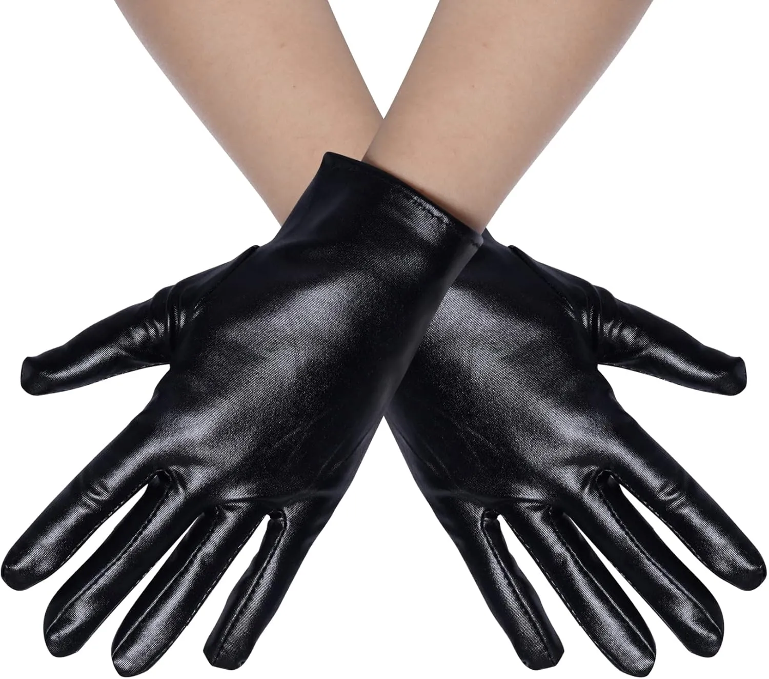 Rbenxia 1 Pair of Shiny Metallic Spandex Gloves Faux Leather Cropped Gloves for Halloween Cosplay Costume Party Favors